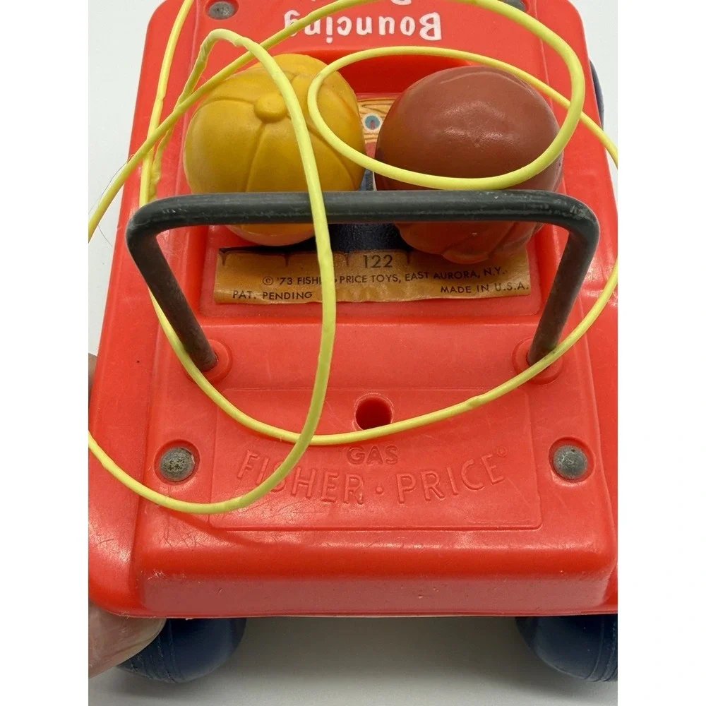 Vintage 1973 Fisher-Price Bouncing Buggy Pull Toy Car Little People USA